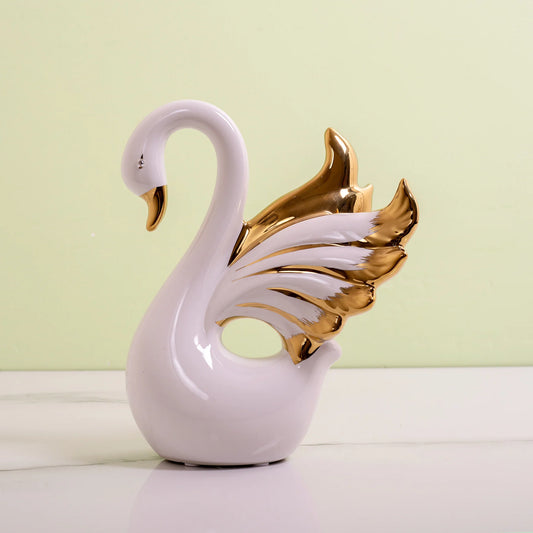 Golden Feather Ceramic Swan (Medium) - 7.5 Inches