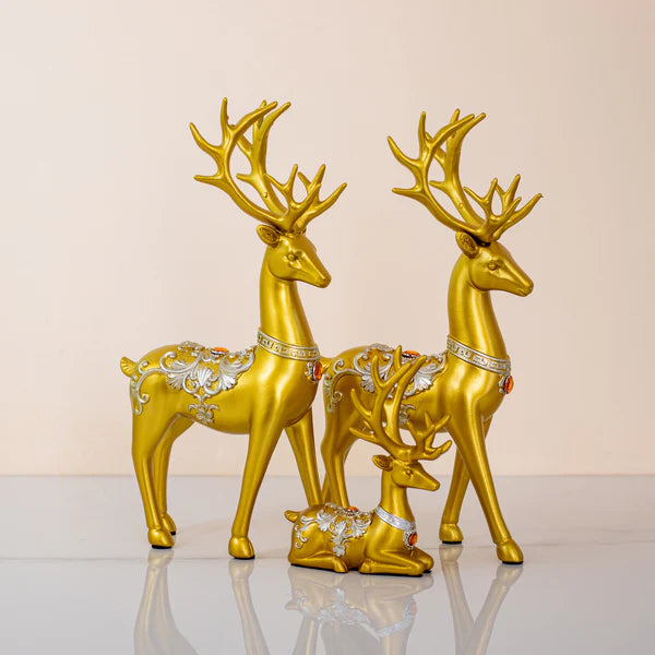 Set of 3 Golden Reindeer Family Shelf Decor - 10 Inch