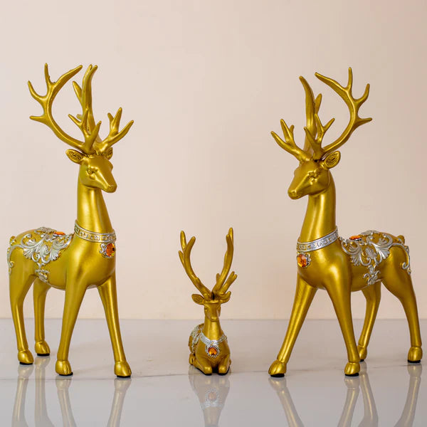 Set of 3 Golden Reindeer Family Shelf Decor - 10 Inch