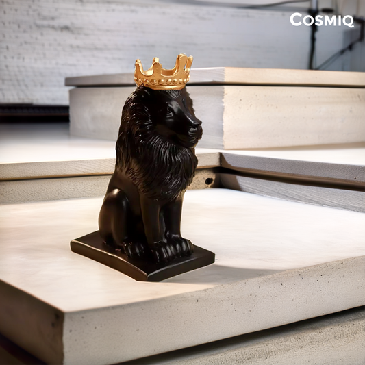 Majestic Black Lion with Crown Statue