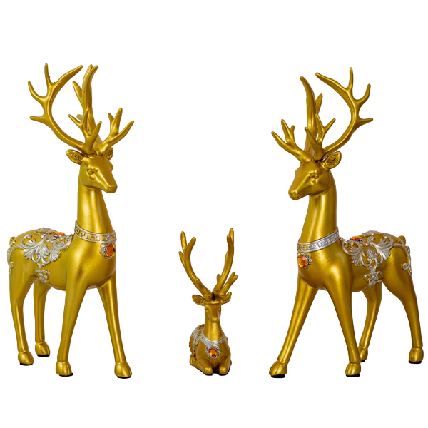 Set of 3 Golden Reindeer Family Shelf Decor - 10 Inch