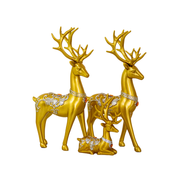 Set of 3 Golden Reindeer Family Shelf Decor - 10 Inch