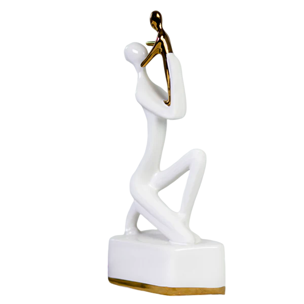 White Gold Ceramic Mother & Baby Statue (Small) - 8 Inches