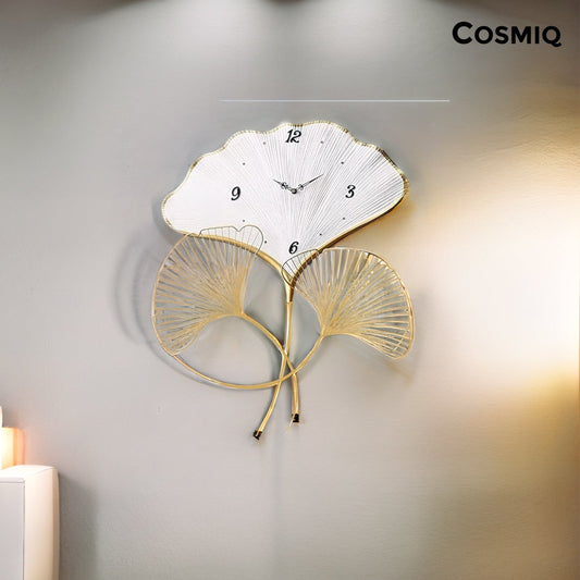 White Leaf Clock Wall Art- 26 Inch